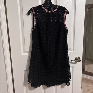 Sandro Black Mini Dress with Red Trim